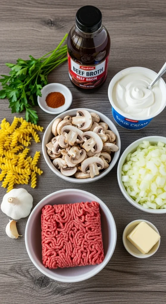Ground Beef Stroganoff Ingredients