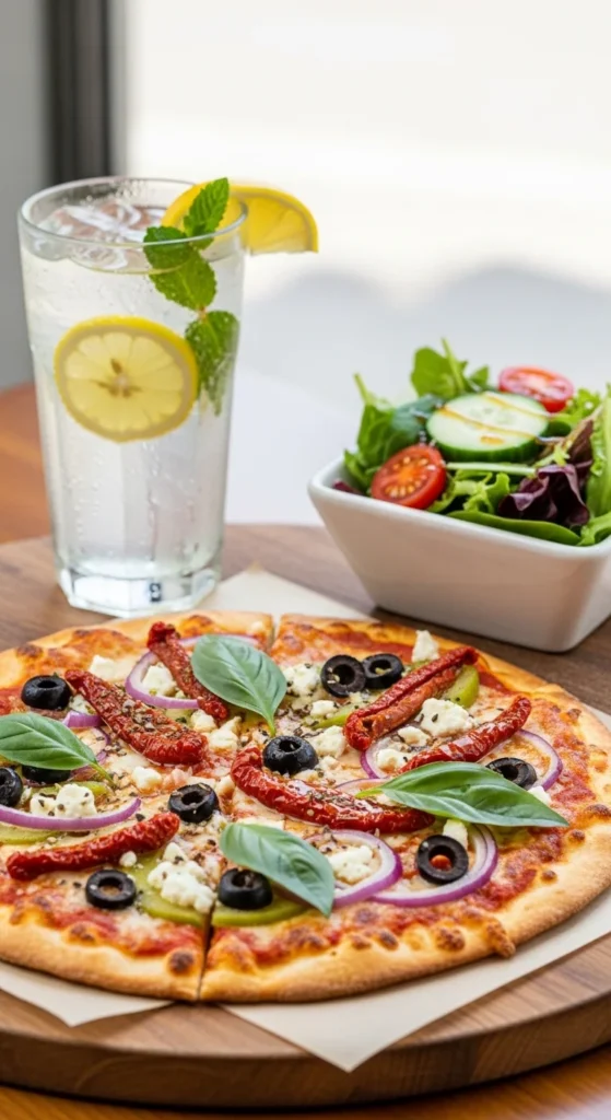 Mediterranean Pizza: Sunshine on a Sheet Pan 4 Mediterranean Pizza serving