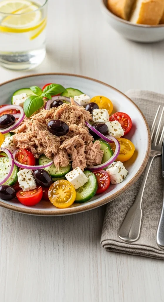 Mediterranean Tuna Salad: Quick, Zesty Dinner Delight 4 Mediterranean Tuna Salad Serving
