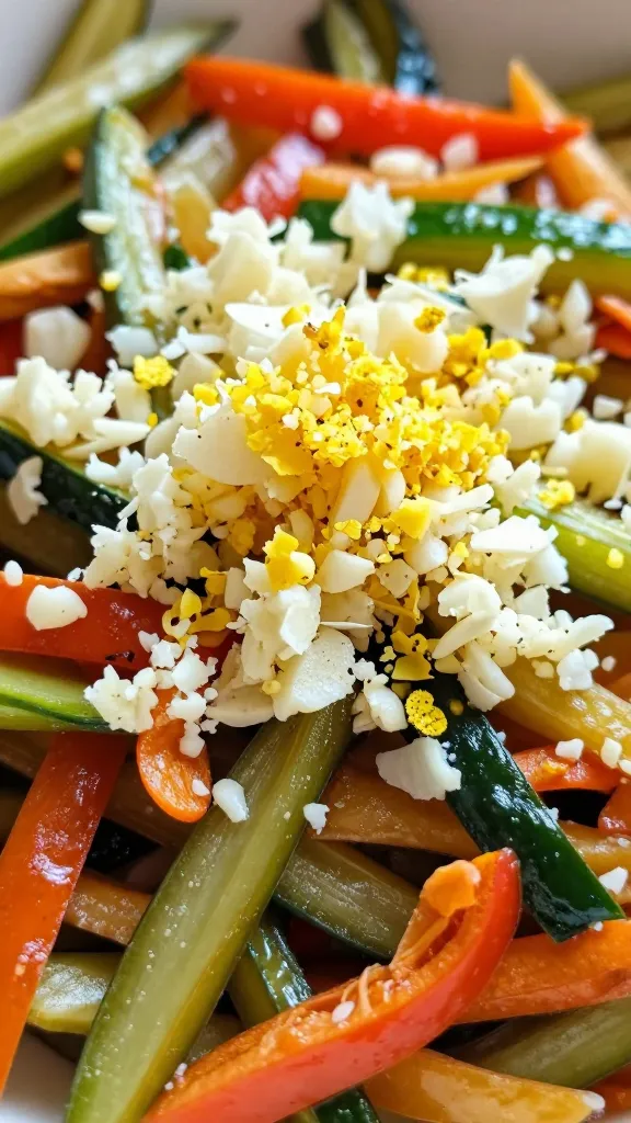closeup of minced garlic and lemon zest over sautéed veggies